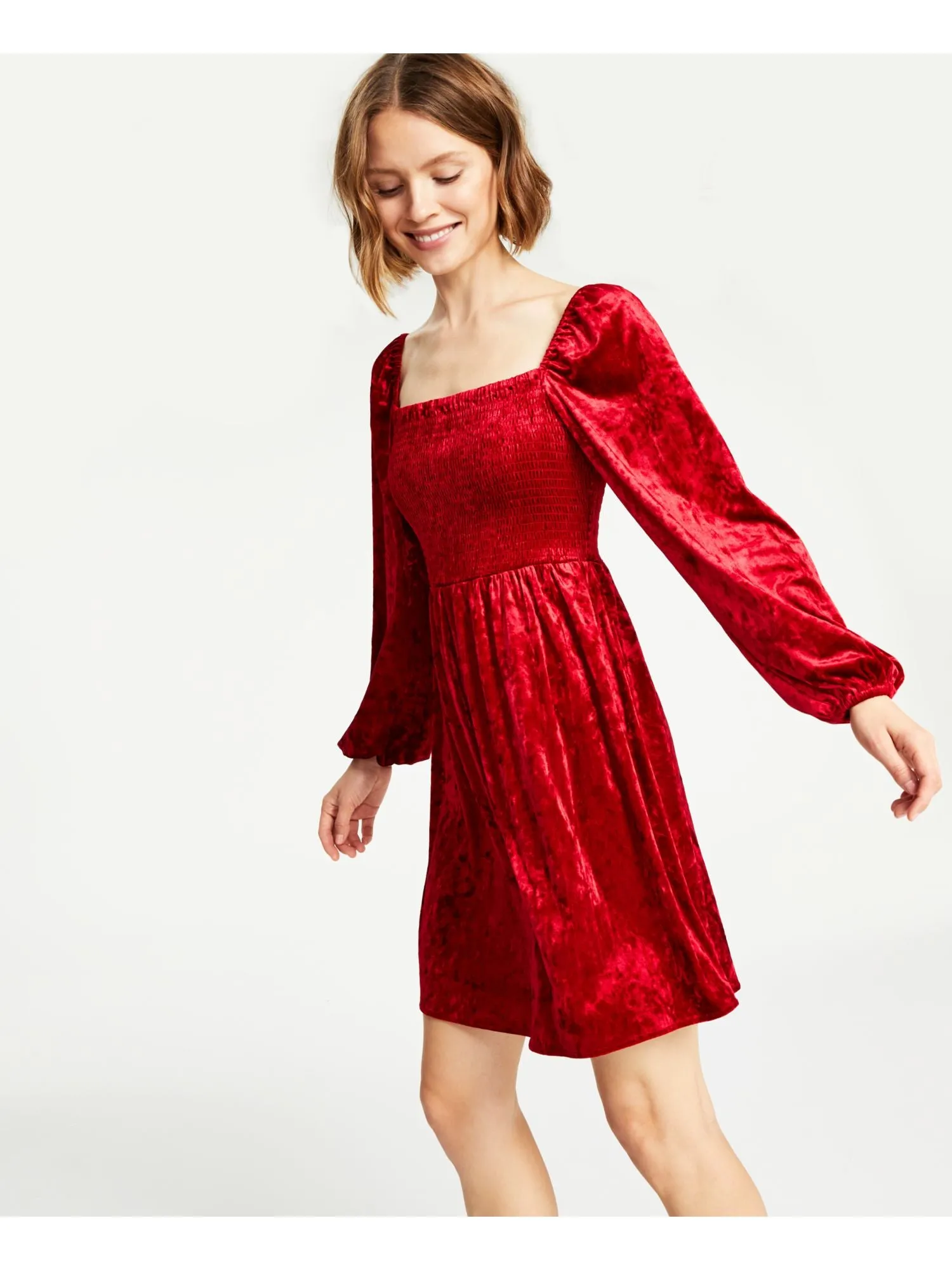 BAR III DRESSES Womens Unlined Long Sleeve Square Neck Above The Knee Fit   Flare Dress