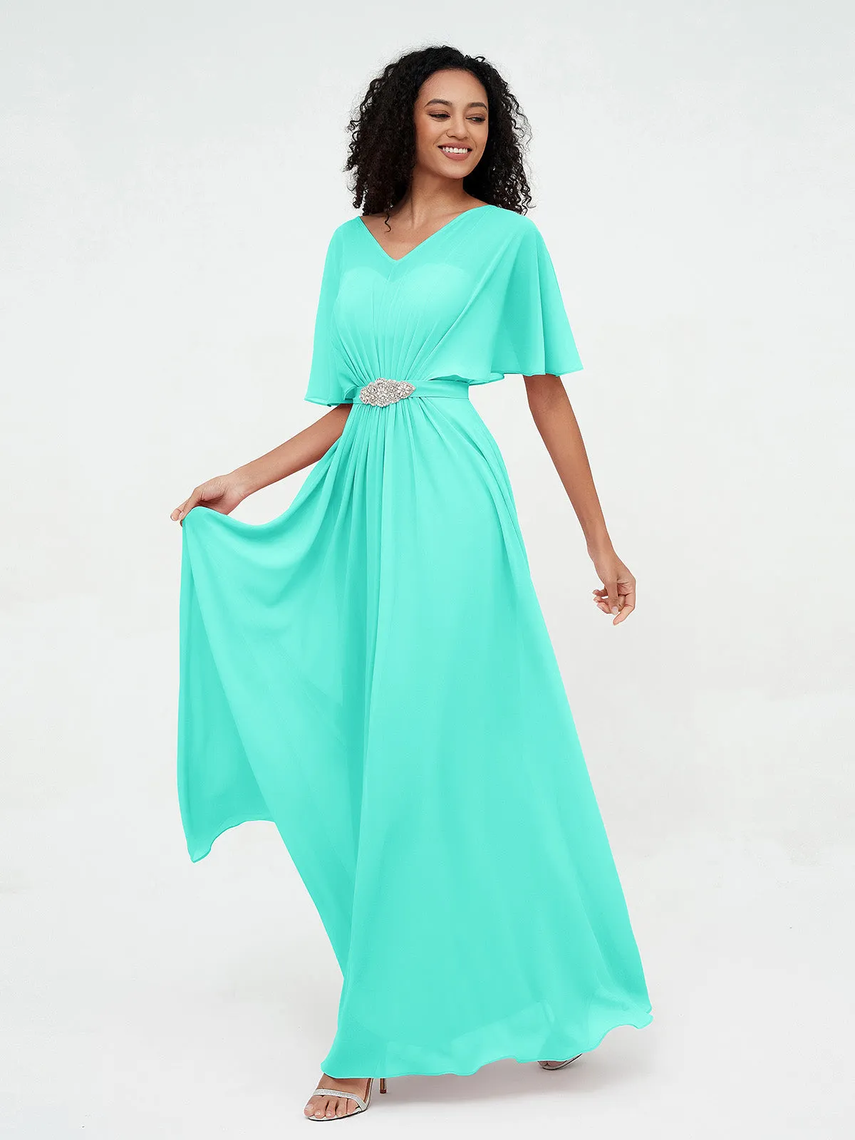 Illusion Sweetheart Neck Chiffon Max Dresses-Spa Plus Size
